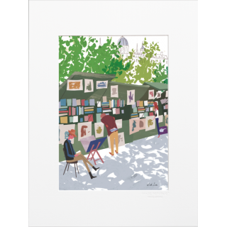 Affiche parisienne de la marque Image Republic, Bouquinistes. Artiste : Nick Lu