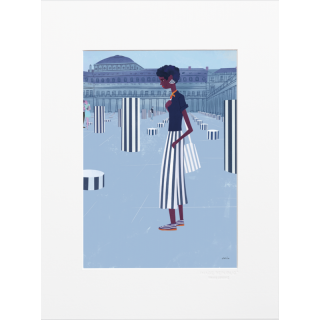 Affiche parisienne de la marque Image Republic, les colonnes de Buren et le Palais Royal. Artiste : Nick Lu