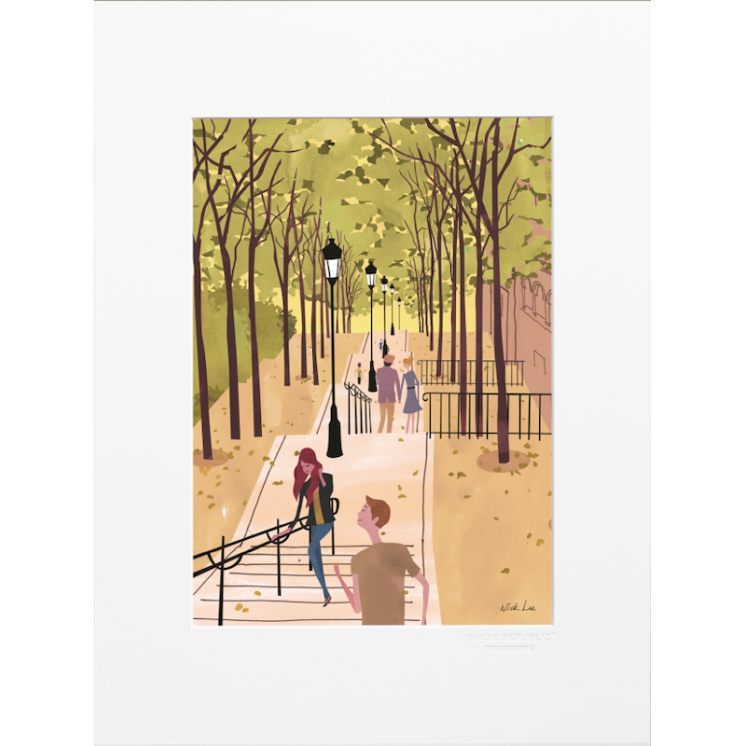 Affiche parisienne de la marque Image Republic, Escaliers. Artiste : Nick Lu