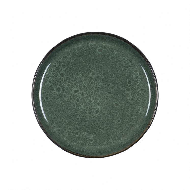 Assiette moyenne GASTRO 21 cm, verte (avec motifs créés par l'émail réactif) et noire.