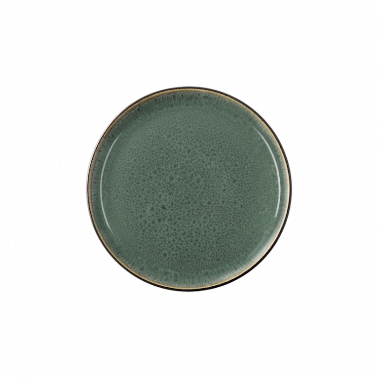 Assiette à dessert GASTRO 17 cm, verte (avec motifs créés par l'émail réactif) et noire.