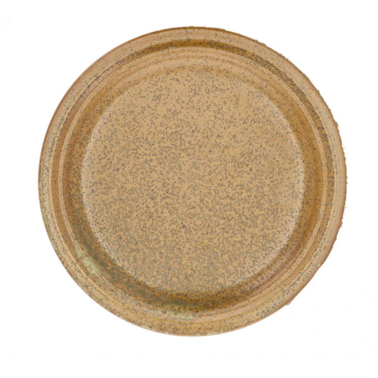 Assiette moyenne de la gamme EVIG, en porcelaine émaillée, coloris Ambre. Diamètre : 20 cm
