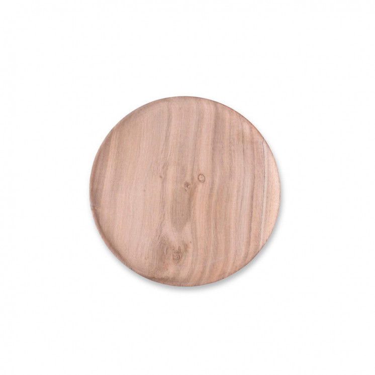 Assiette ronde en bois d'acacia naturel, moyen format. Diamètre 25 cm