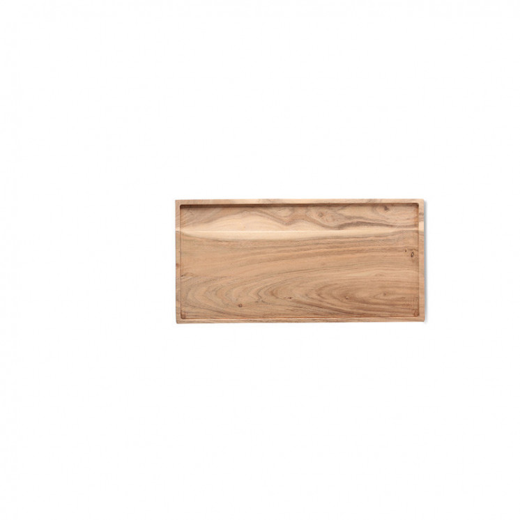 Plateau rectangulaire en acacia naturel, bords biseautés, moyen format.