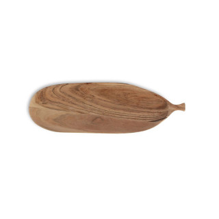 Plateau en forme de feuille allongée en acacia naturel