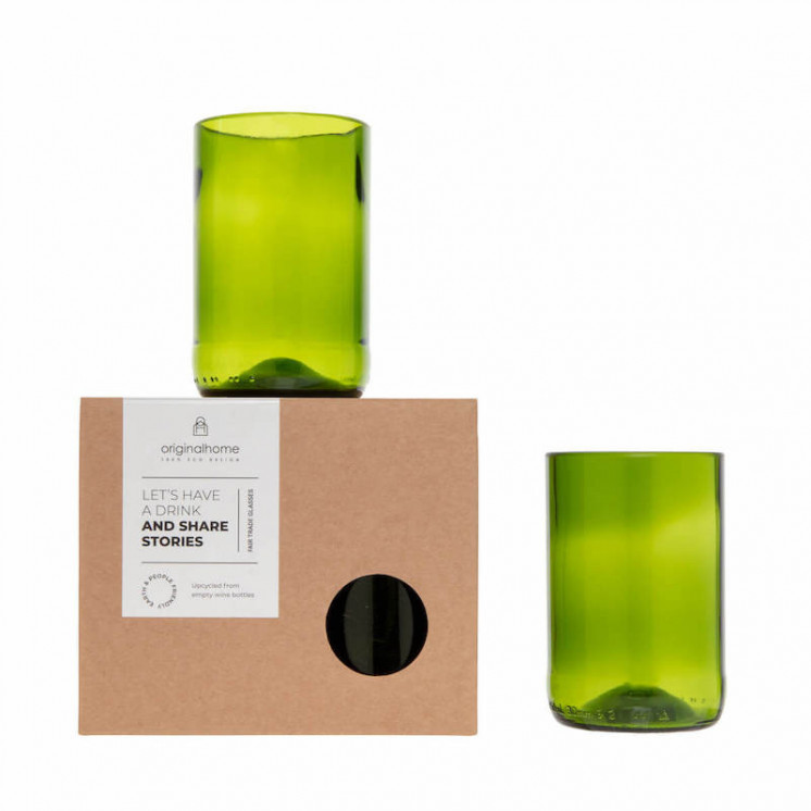 Set de 2 verres à base de bouteille verte en verre recyclée
