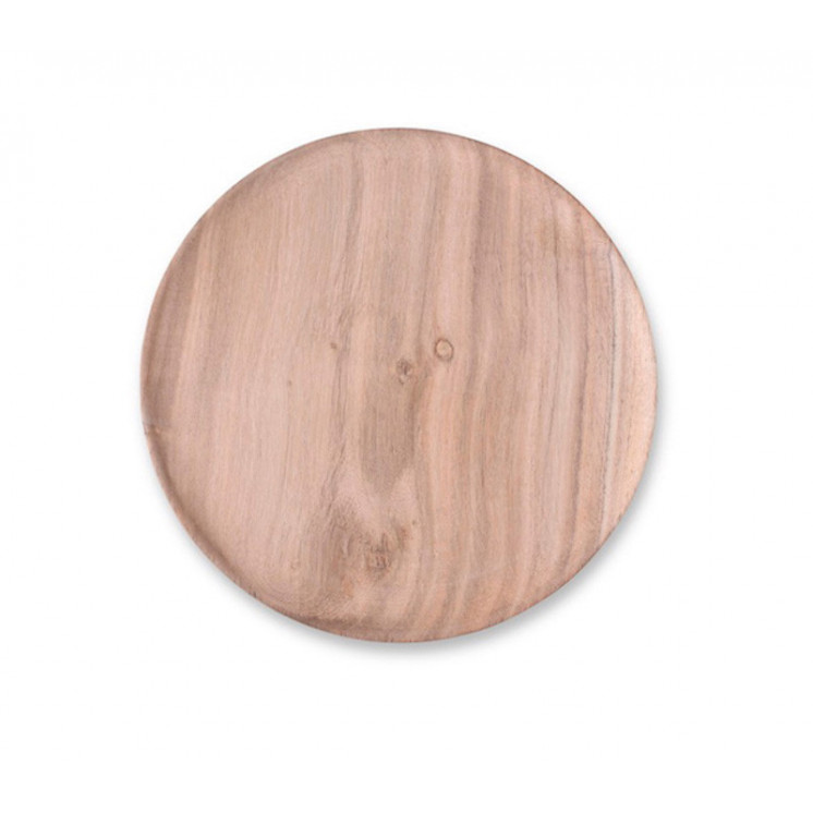 Assiette ronde en bois d'acacia naturel, grand format. Diamètre 30cm