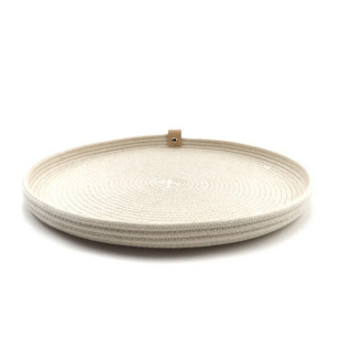 Plateau KOBA en corde de coton recyclé, format petit et bas, coloris uni blanc cassé