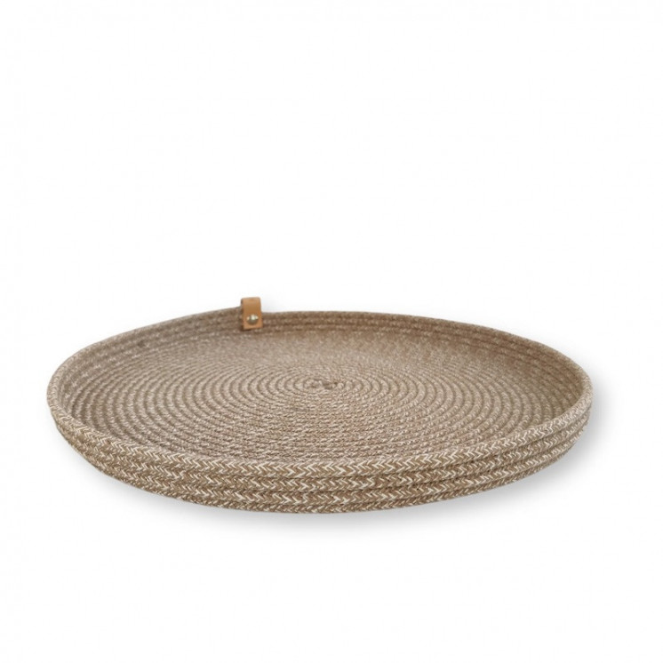Plateau KOBA en corde de coton recyclé, format moyen et bas, coloris uni boho