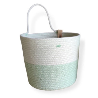 Panier de rangement mural KOBA en corde de coton recyclé, format moyen, coloris mint et blanc cassé