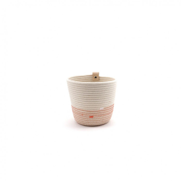 Cache-pot KOBA en corde de coton recyclé. Petit format, coloris blanc cassé avec fil saumon.