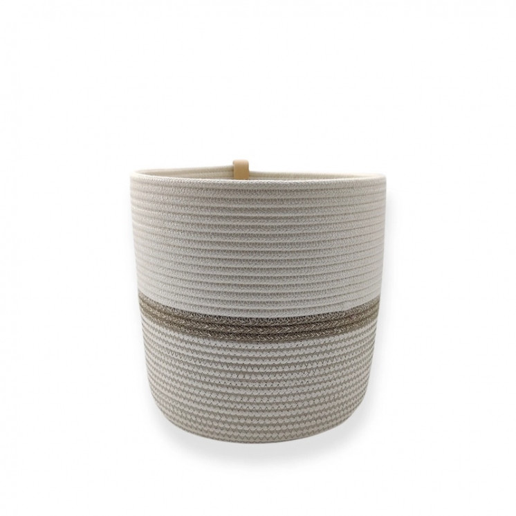 Cache-pot KOBA en corde de coton recyclé. Grand format, coloris blanc cassé avec fil "boho", "boho" et blanc cassé.