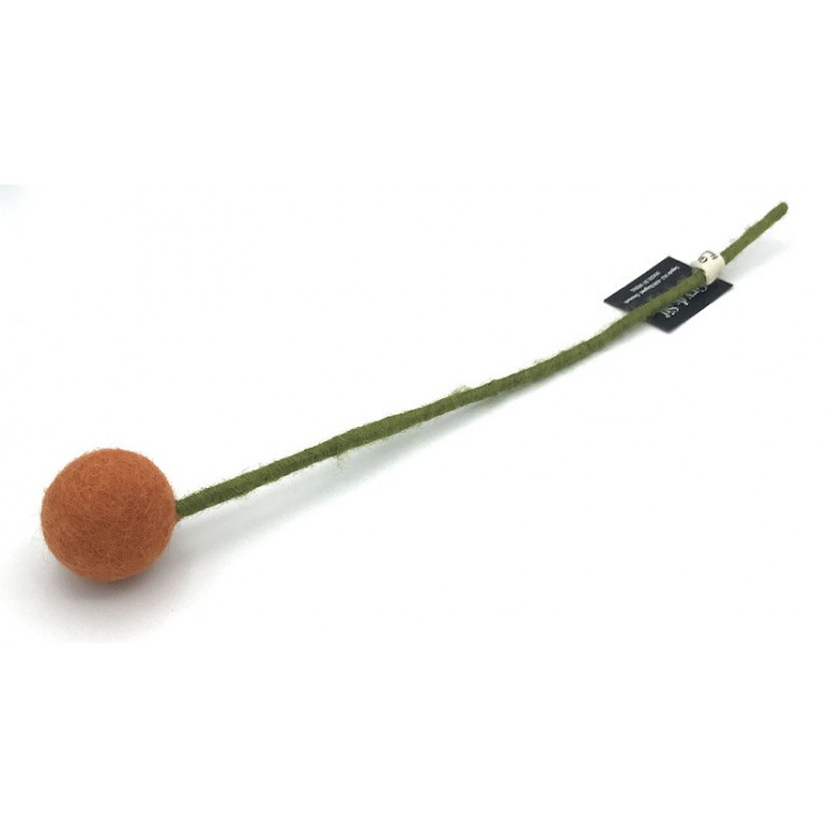 Fleur boule en laine 3cm coloris orange