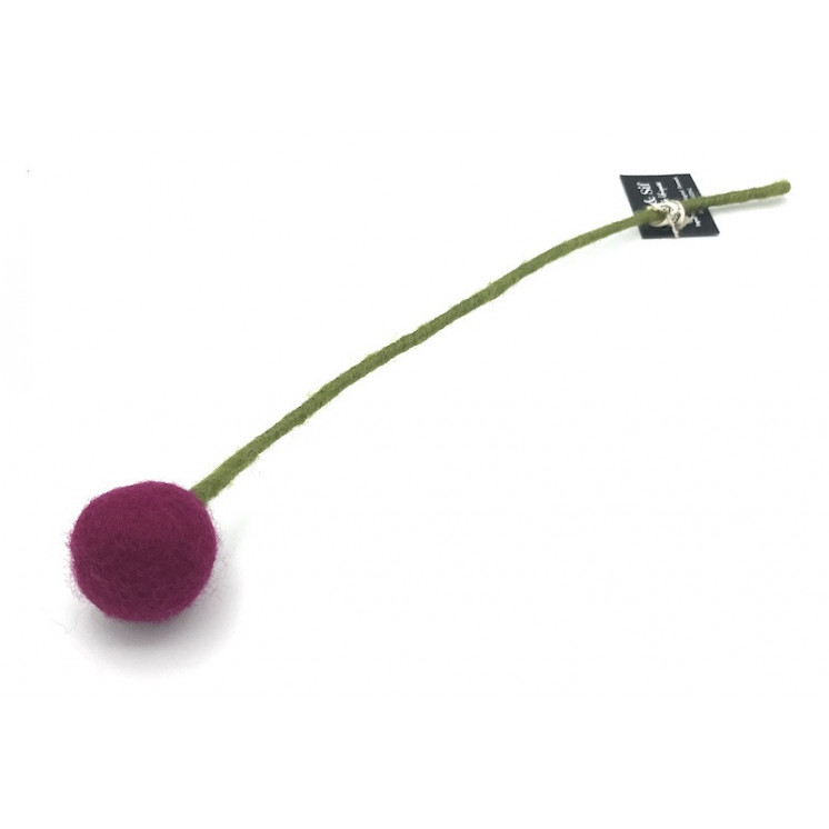Fleur boule en laine 3cm coloris rose cerise