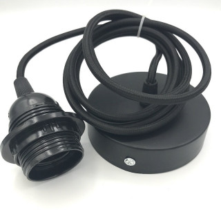 Douille décorative avec cable tissé noir et plafonnier métal noir