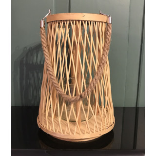 Lanterne en bambou coloris naturel avec anse en corde