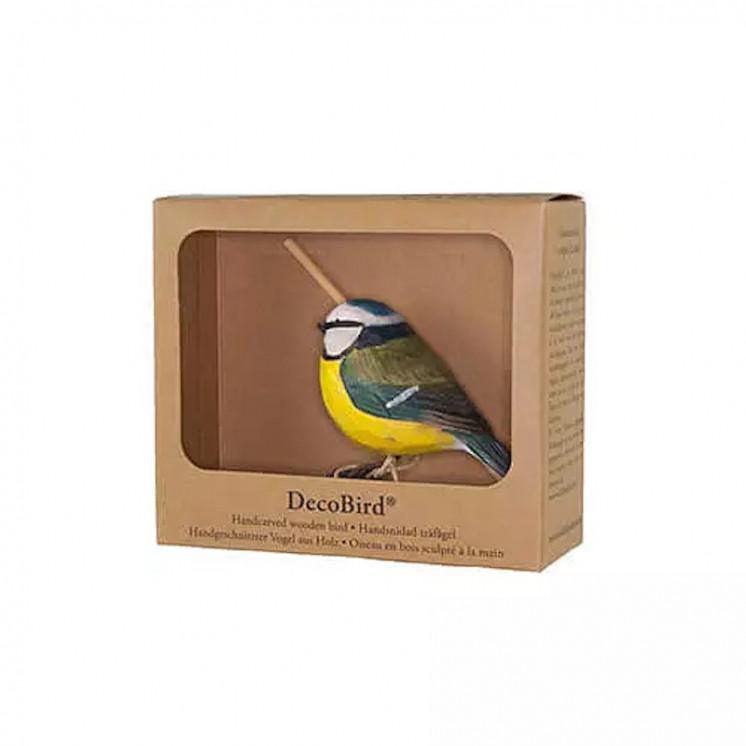 Mésange bleue en bois sculpté