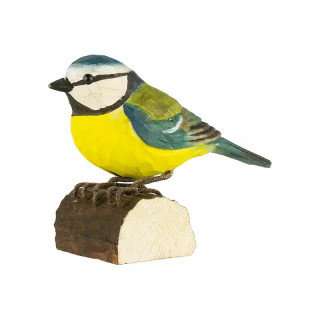 Mésance bleue en bois sculpté et peint à la main