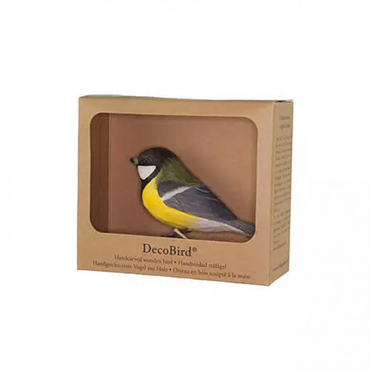 Mésange charbonnière en bois sculpté