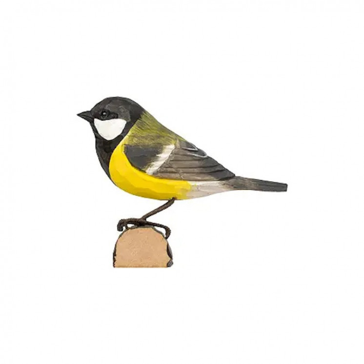 Mésange charbonnière en bois sculpté