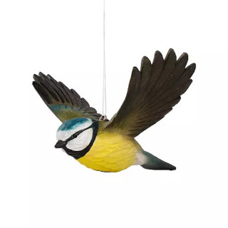 Mésange bleue volante en bois sculpté et peint à la main