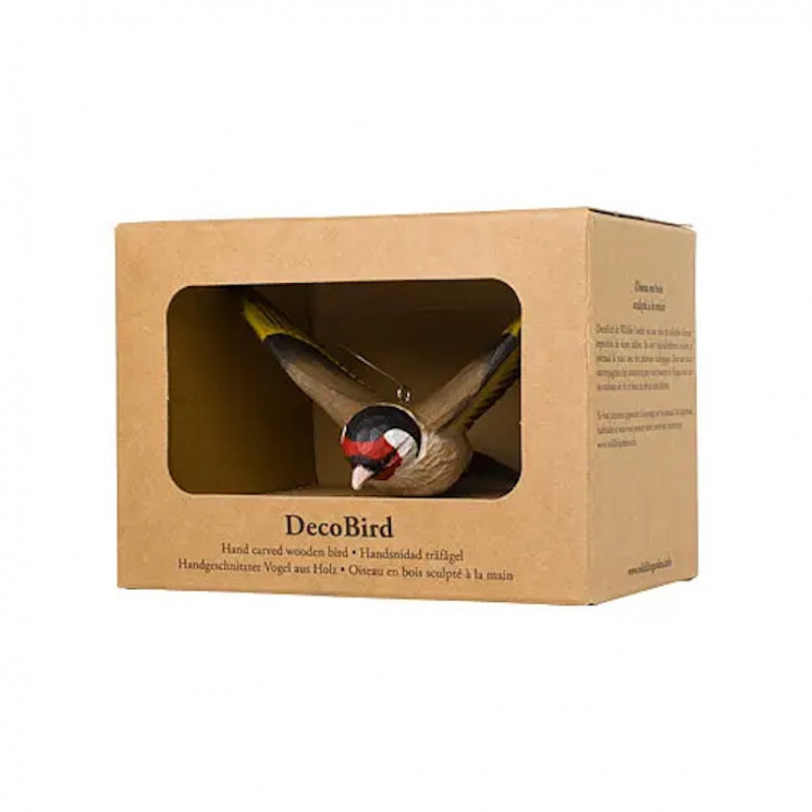 Chardonneret élégant volant en bois sculpté