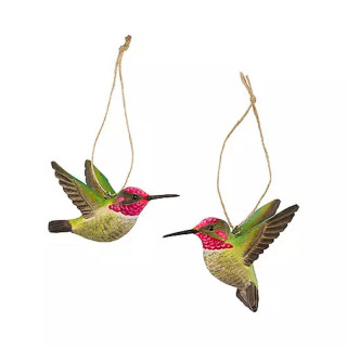 2 colibris d'Anna volants en bois sculptés et peints à la main