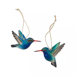 2 colibris de Circé volants en bois sculptés et peints à la main