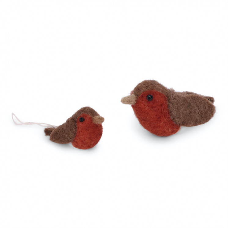Set de 2 petits rouges-gorges en laine : la maman et le bébé