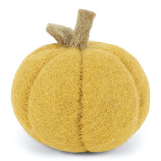 Citrouille en laine, coloris jaune moutarde, petit format.