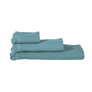 Drap de bain nid d'abeille coloris Bleu stone.