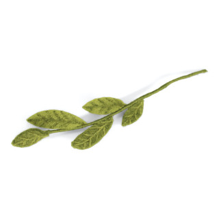 Branche avec feuilles vertes en laine, coloris verts panachés : clair et foncé