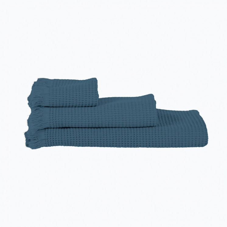 Drap de bain nid d'abeille coloris Turquin.