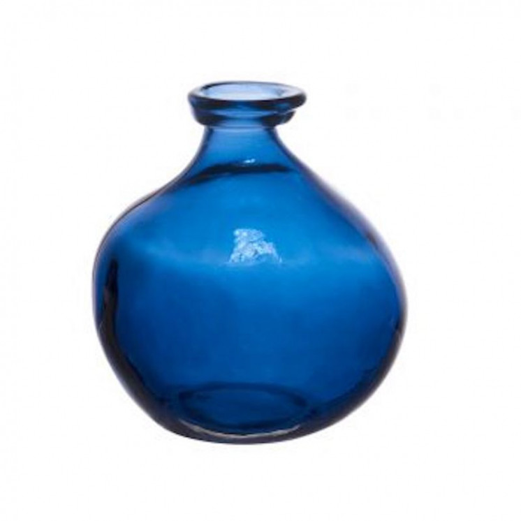 Vase rond en verre soufflé bleu, petit format