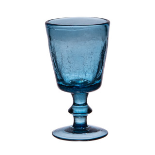 Verre à pied en verre craquelé de coloris bleu translucide