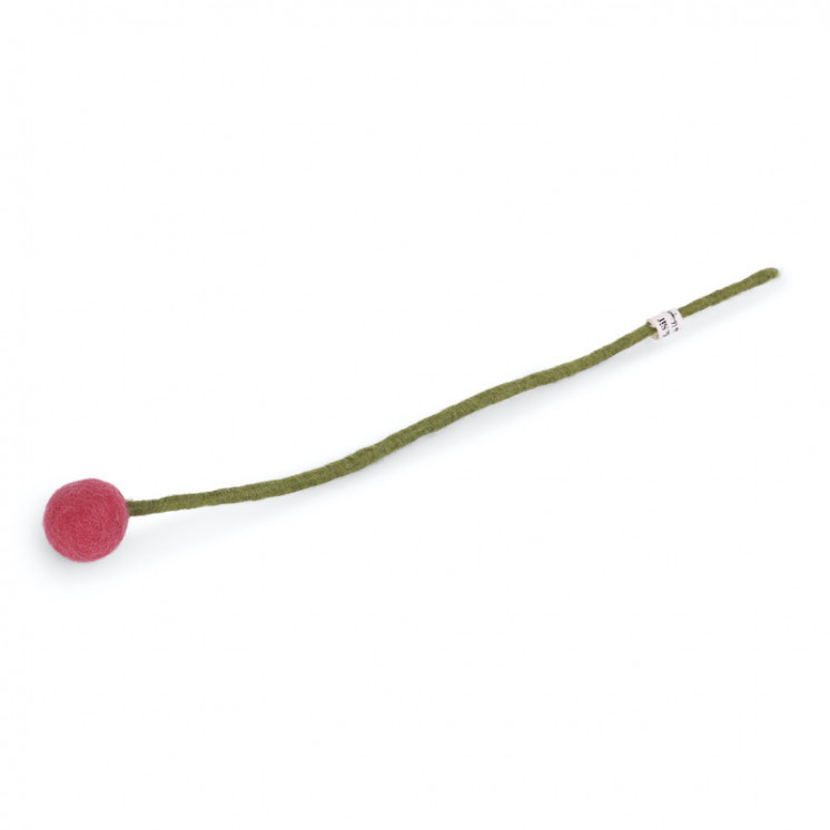 Fleur boule en laine 3cm coloris rose pastèque