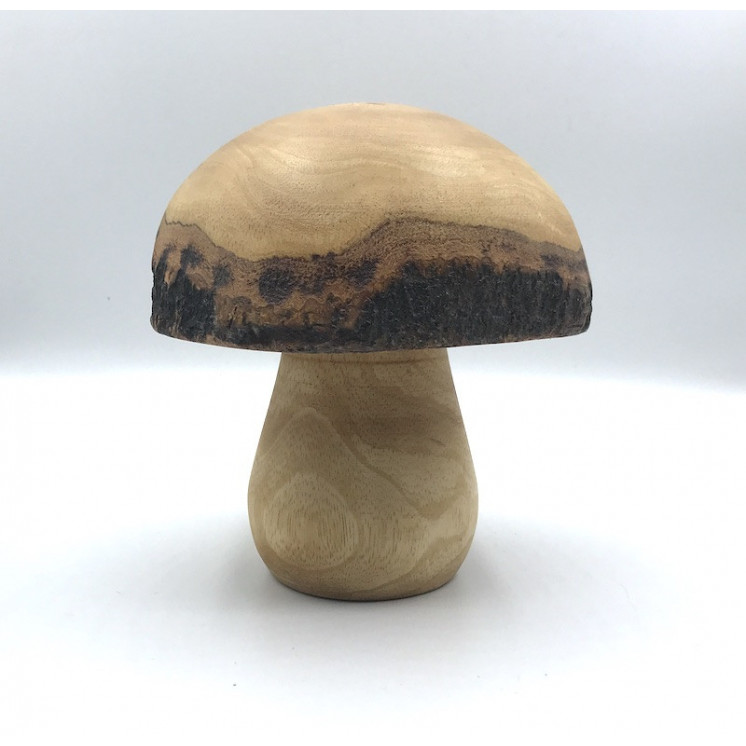 Champignon décoratif sculpté dans du bois de manguier