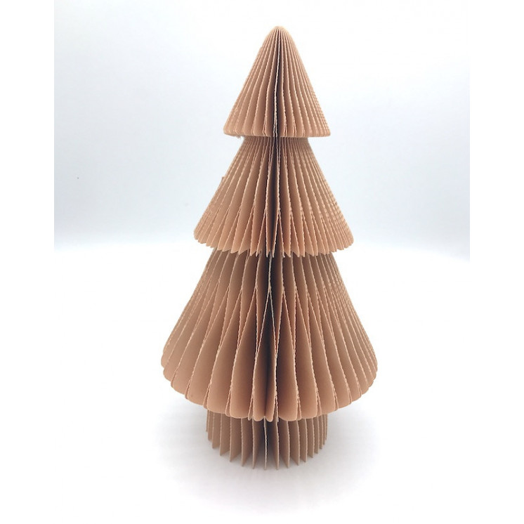 Sapin en papier plié coloris "blush" (rose saumon). Hauteur 18 cm.