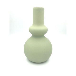 Vase Ausso en céramique de formes arrondies, coloris vert amande et finition émaillée mate d'aspect brut