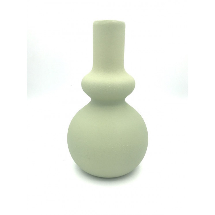 Vase Ausso en céramique de formes arrondies, coloris vert amande et finition émaillée mate d'aspect brut