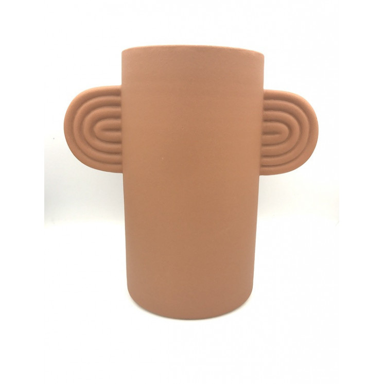 Grand vase Ambre en céramique émaillée de finition mate, de coloris terracotta, avec des anses en forme d'oreille stylisée