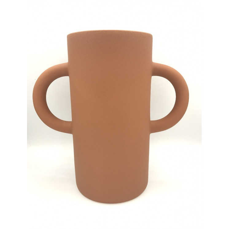 Grand vase Mediterranea en céramique émaillée de finition mate, de coloris terracotta, avec des grandes anses arondies
