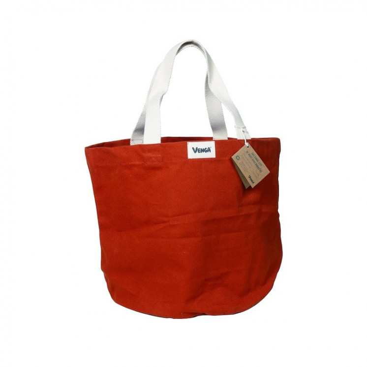 Sac cabas en coton bio rouge potimarron, format city : compact et pratique